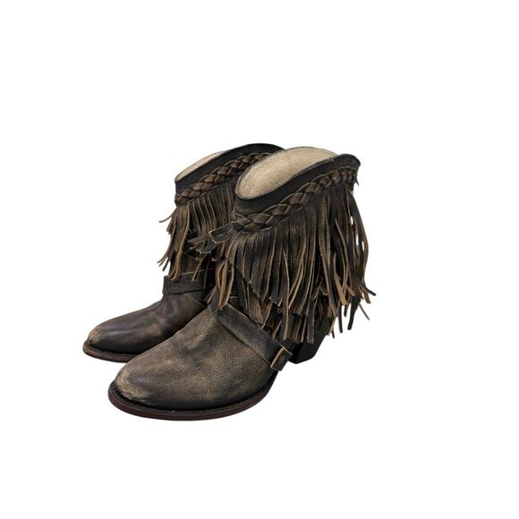 FREEBIRD by STEVEN Women's Sz US 11 Tonto Brown Fringe Leather Booties Boho - Picture 1 of 7